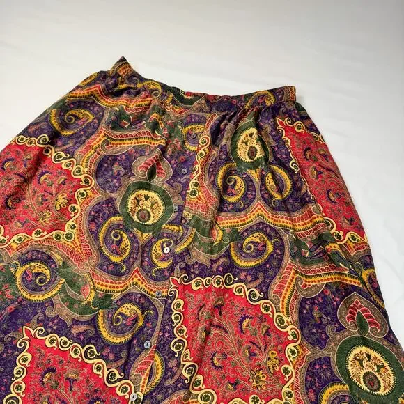 Valerie Stevens Pure Silk Paisley Midi Skirt Women’s 2XL Vintage Boho 90s Retro - Picture 4 of 15